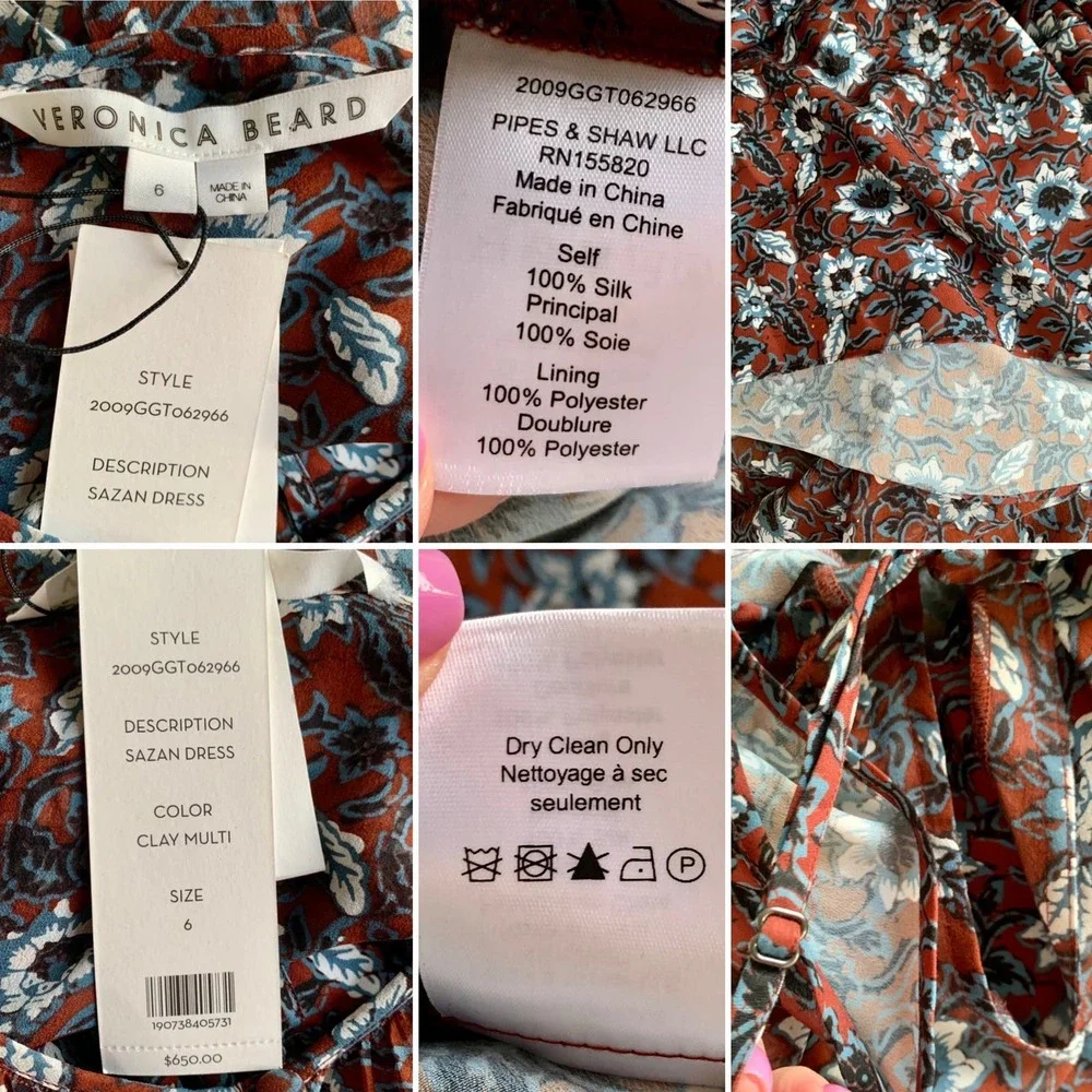 Veronica Beard Sazan Runway Asymmetric Ruffled Silk Chiffon Midi Dress Size 6 - Picture 12 of 13